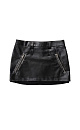 Юбка длины мини из экокожи. Модель по фигуре, со шлевками на поясе для ремня и карманами сзади. Изделие декорировано имитацией потертостей по швам и логотипом бренда. На подкладке. Застежка на молнию сбоку.