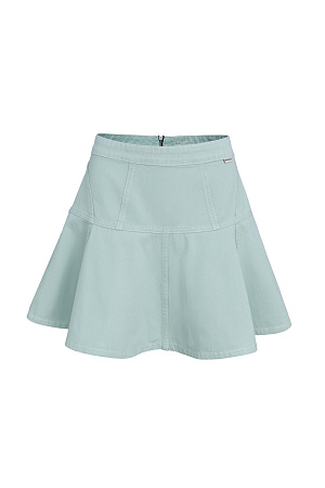 ментол Джинсовая юбка длины мини с брендированным ярлыком на поясе и застежкой на молнию сзади. Дополнить образ можно бомбером.