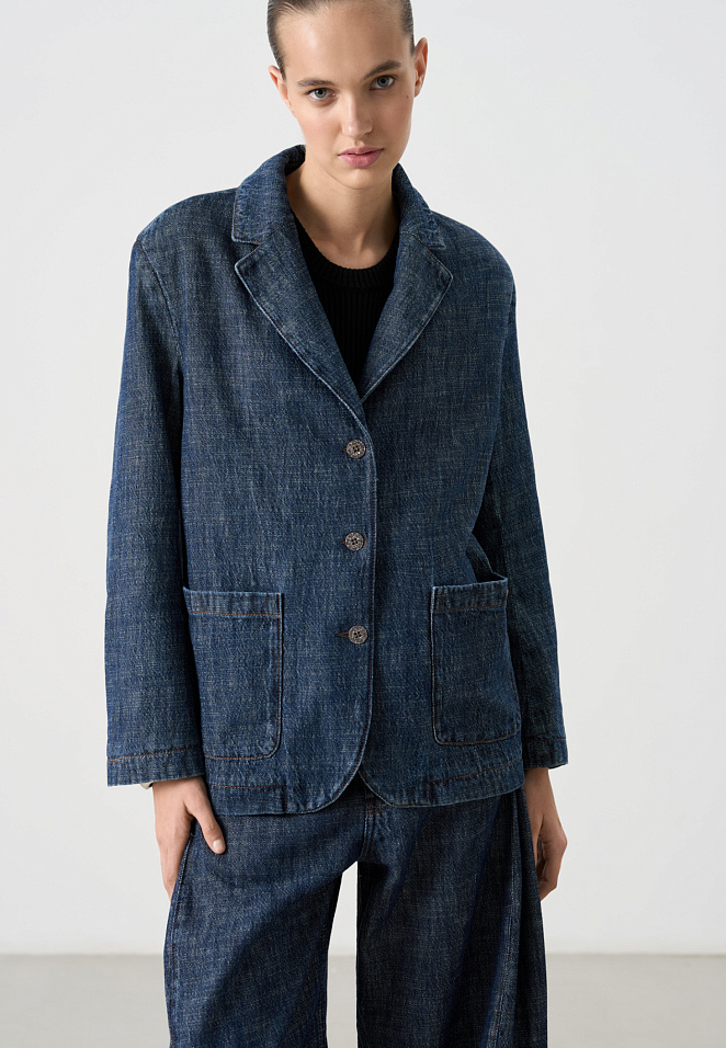 Джинсовый однобортный жакет