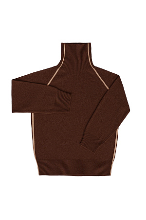 коричневый Трикотажный джемпер из смесовой шерсти. Модель свободного силуэта с лампасами, высоким воротом и спущенной линией плеч.