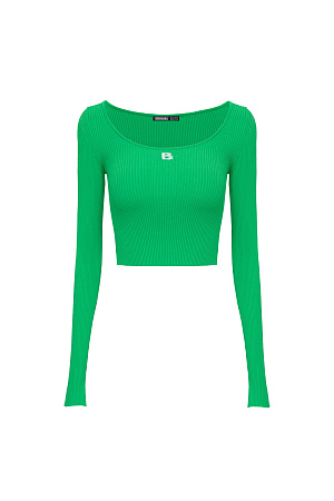 зеленый Укороченный топ из вискозы в спортивном стиле с длинными рукавами и круглым вырезом. Дополнить образ можно лосинами или юбкой.