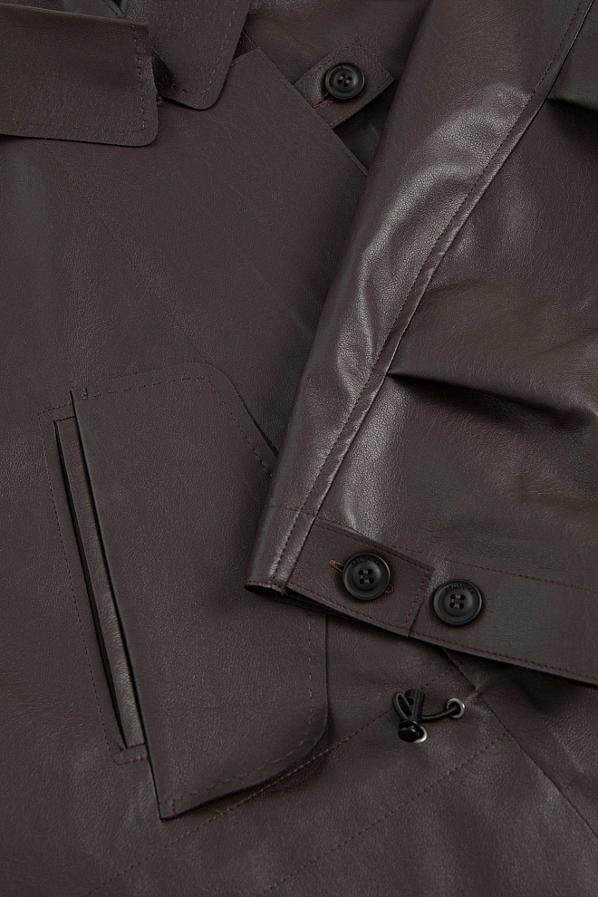 Парка из экокожи с капюшоном 