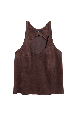 коричневый Топ из ткани с имитацией внешнего вида и свойств натуральной замши. Модель свободного силуэта на тонких бретельках и глубоким вырезом декольте.