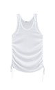 Трикотажная майка из вискозы. Модель свободного силуэта, без рукавов, на широких бретельках, с U-вырезом горловины и глубокой проймой. Кулиски по бокам изделия позволяют регулировать длину и создавать драпировку.