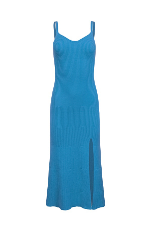 синий Сарафан из 100% хлопка с разрезом сбоку и открытой спинкой