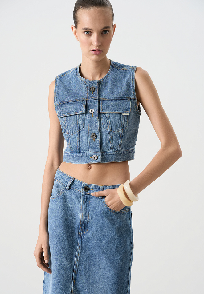 Джинсовая миди юбка