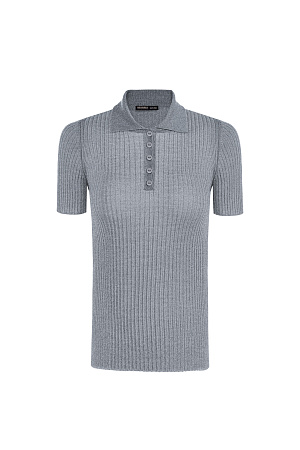 серый Трикотажное поло из смесовой шерсти. Модель приталенного силуэта, с коротким рукавом, отложным воротником и застежкой на пуговицы на планке. 