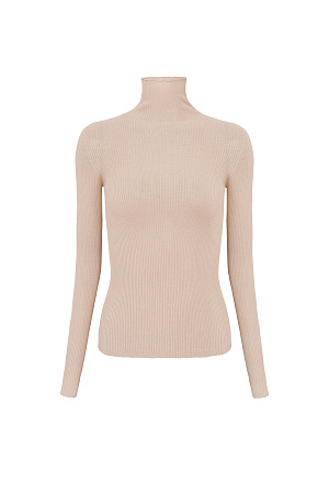 бежевый Бесшовная трикотажная водолазка из шерсти мериноса экстрафайн. Модель приталенного силуэта, с длинными рукавами и высоким воротником-стойкой.