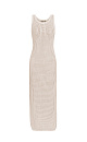 Трикотажный сарафан из хлопка с добавлением эластана, выполненный ажурной вязкой. Модель прямого силуэта, без рукавов, с глубокой проймой и круглым вырезом горловины.