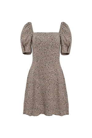 бежевый Короткое платье из 100% вискозы в горошек с пышным рукавом.