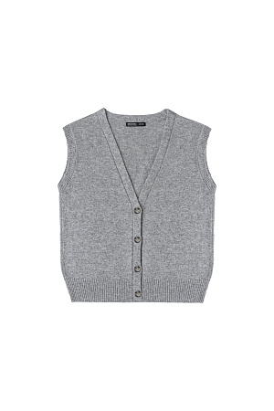серый Трикотажный жилет из смесовой шерсти с кашемиром. Модель прямого кроя с V-образным вырезом и застежкой на пуговицы.