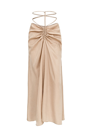 бежевый Юбка из 100% купры с драппировкой и кулиской по середине. Дополнить образ можно рубашкой из такого же материала.