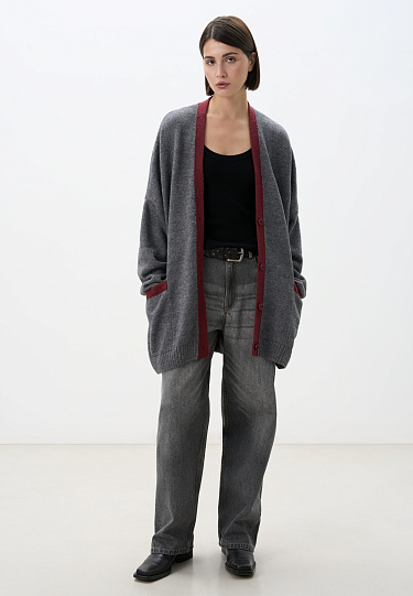 Кардиган из шерсти альпака с контрастной планкой