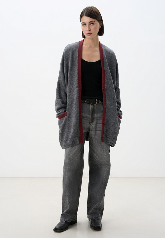 Кардиган из шерсти альпака с контрастной планкой