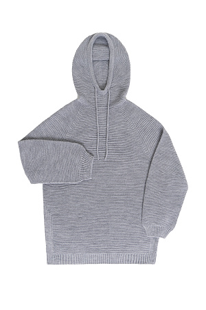 серый Трикотажное худи из смесовой шерсти. Модель свободного силуэта со спущенным плечом и капюшоном на кулиске. Края изделия в рубчик.