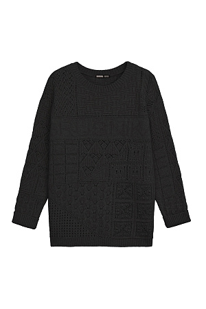 черный Трикотажный джемпер из смесовой шерсти. Модель свободного силуэта со спущенным плечом и ажурным переплетением. Дополнить образ можно юбкой или шортами в таком же стиле. 