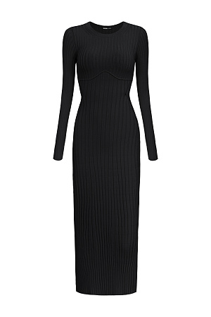 черный Трикотажное платье с открытой спиной. Круглый вырез и длинные рукава.