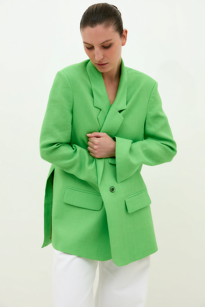 Жакет с разрезами по бокам из 100% льна