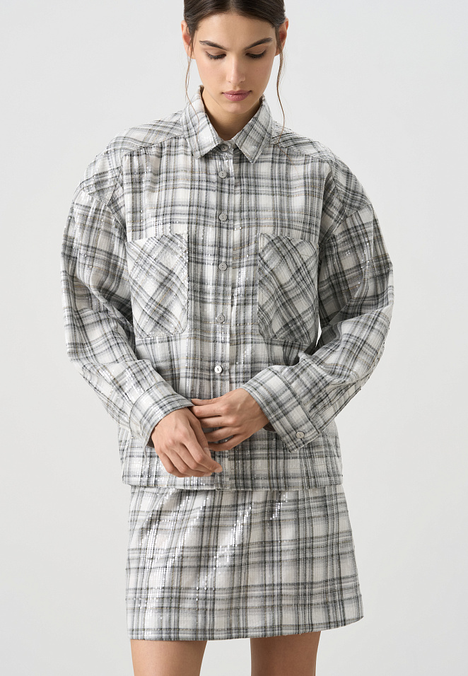 Рубашка в клетку с пайетками