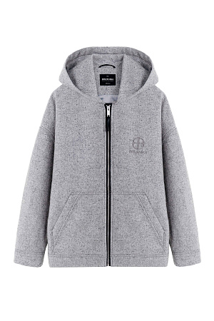 серый Свободный бомбер с капюшоном. Модель со спущенной линией плеча и боковыми карманами. Вышивка логотипа бренда на груди. Застежка на молнию. На подкладке.