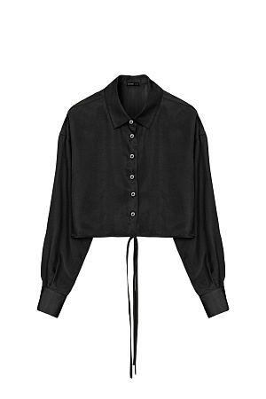 черный Укороченная рубашка из 100% купры на запах со спущенным рукавом и завязками.