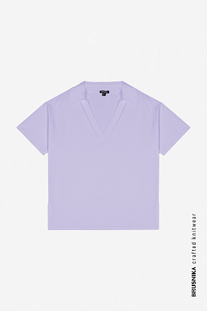 сиреневый Трикотажная футболка поло из органического хлопка с V-образным вырезом.