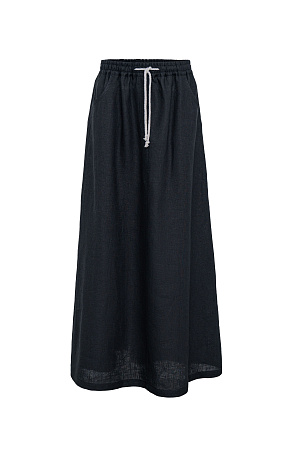 черный Юбка длины макси из 100% льна. Модель свободного силуэта с эластичным поясом на кулиске и боковыми карманами. Дополнить образ можно топом в том же стиле. 