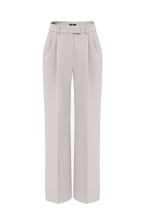 молочный Классические брюки палаццо из вискозы. Модель прямого кроя с потайной застежкой на молнию. 