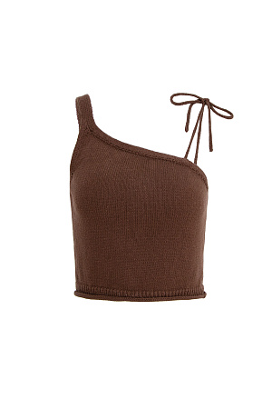 коричневый Топ на одно плечо из 100% хлопка со шнурком-завязкой и валиком по низу изделия. Дополнить образ можно юбкой с вырезом сбоку.
