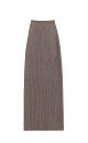 Трикотажная юбка длины макси из кашемира и шерсти. Модель приталенного силуэта, с разрезом сзади и эластичным поясом. Изделие выполнено в рубчик.
