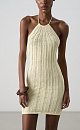 Трикотажное ажурное платье из хлопка. Модель приталенного силуэта, без рукавов, с открытой спиной и вырезом халтер на тонких завязках с бусинами.