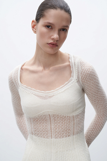 Ажурный джемпер из супер кид мохера и беби альпака