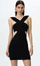 Трикотажное платье длины мини из вискозы. Модель приталенного силуэта с перекрещенным лифом, широкими бретелями и небольшими вырезами на талии. 