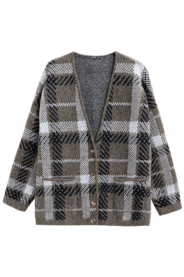Трикотажный кардиган со сложной клеткой 
