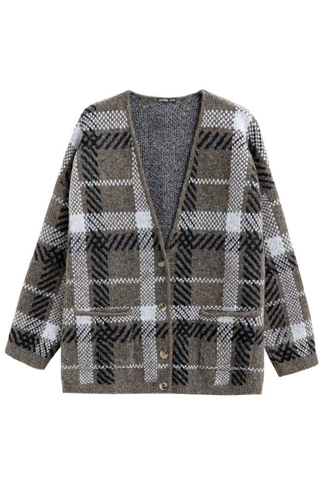 Трикотажный кардиган со сложной клеткой 