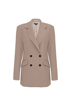 бежевый Приталенный двубортный жакет из вискозы с отстрочой и боковыми карманами. Дополнить образ можно брюками и жилетом. 