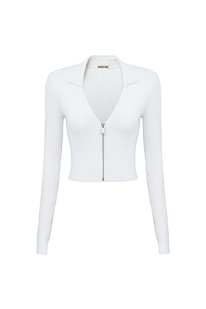 белый Укороченный кардиган на молнии. Модель приталенного силуэта с отложным воротником и застежкой на молнию.