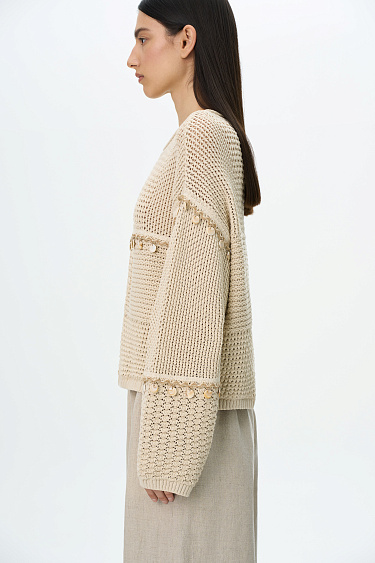 Хлопковый джемпер с бусинами