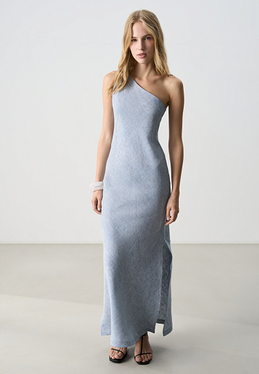 Платье из 100% льна с перекрутом