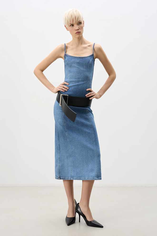 Джинсовое платье миди