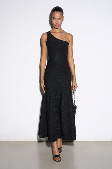 Трикотажное платье с люрексом на одно плечо