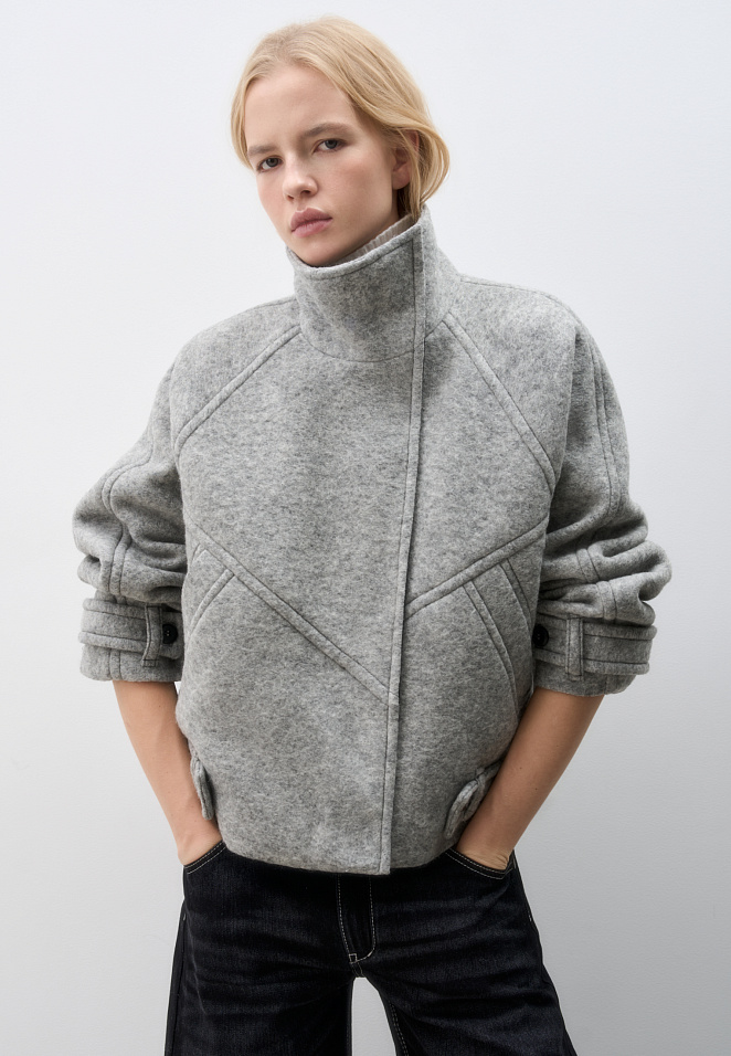 Бомбер из шерсти с воротником-стойкой