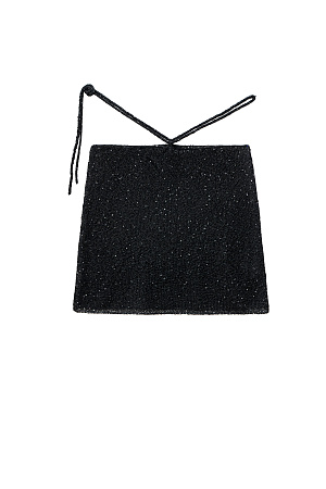 черный Трикотажная юбка длины мини из хлопка с добавлением вискозы. Изделие декорировано мелкими пайетками. Модель прямого кроя с акцентной деталью в виде тонкого пояса. Без подкладки.