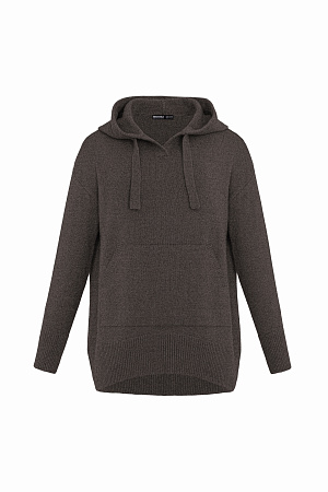 коричневый Трикотажное худи из кашемира и шерсти. Модель свободного силуэта, со спущенной линией плеч, глубоким капюшоном на кулиске и карманом-кенгуру. Края изделия выполнены в рубчик.