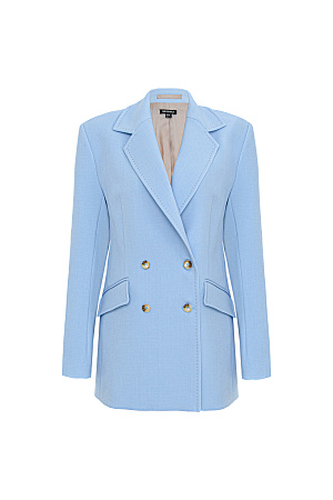 голубой Приталенный двубортный жакет из вискозы с отстрочой и боковыми карманами. Дополнить образ можно брюками и жилетом. 