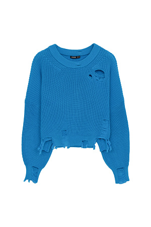 синий Джемпер из 100% хлопка с укороченным низом и разрезами в стиле Гранж.