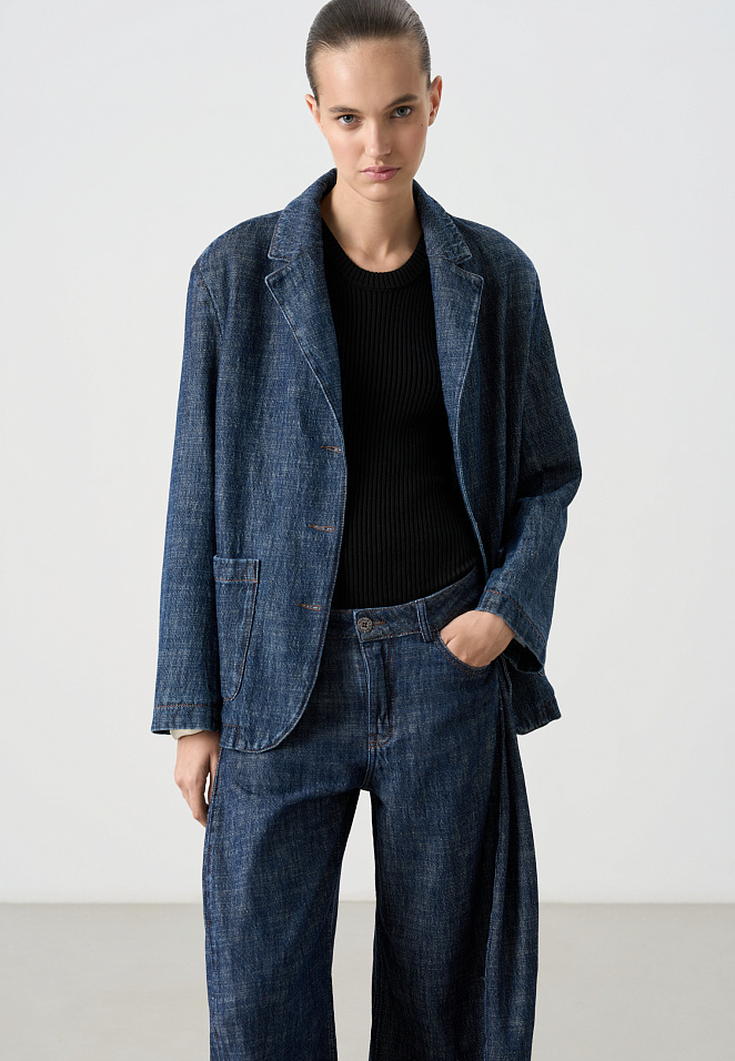 Джинсовый однобортный жакет