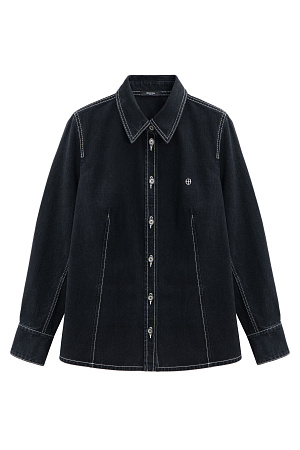 черный Джинсовая рубашка из 100% хлопка. Модель приталенного силуэта с классическим отложным воротником и длинными рукавами с манжетами на пуговицах. Застежка на пуговицы. Изделие декорировано вышитым логотипом бренда на груди.