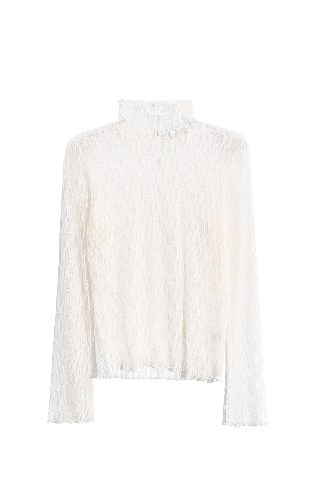 Кружевной топ с воротником-стойкой