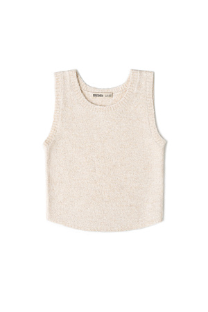бежевый Укороченный трикотажный топ из шерсти с круглым вырезом. Края изделия в рубчик.